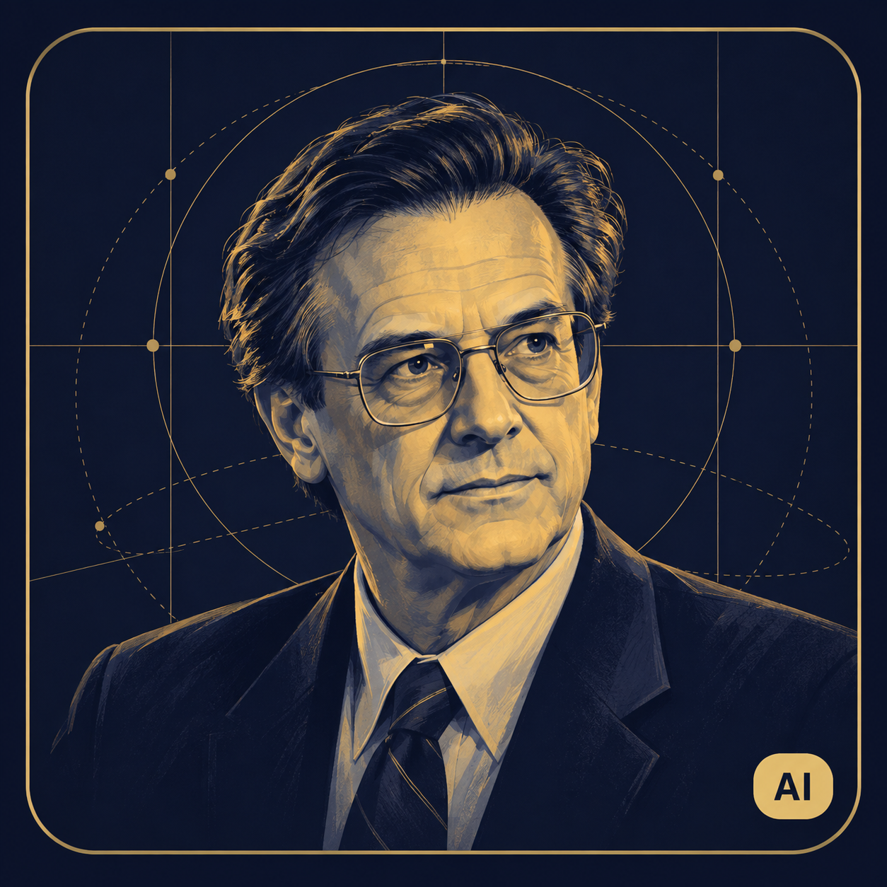 AI-generated illustrative portrait of Harold Puthoff; not a photograph